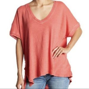 Free People Peach V neck Distressed T shirt
